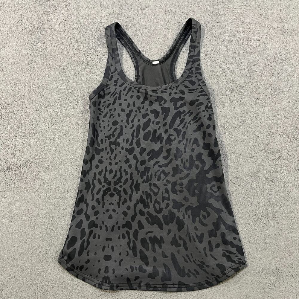 Lululemon Studio Black Gray Racerback Yoga Tank Top Animal Swirl Women's Size 4